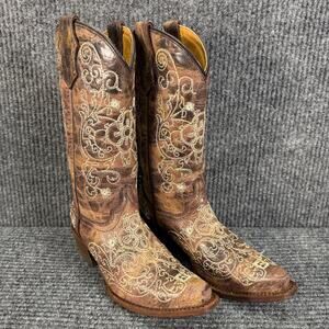 Corral Teens 2.5T Western Cowboy Boots Brown Embroidered Fits Women's 4.5